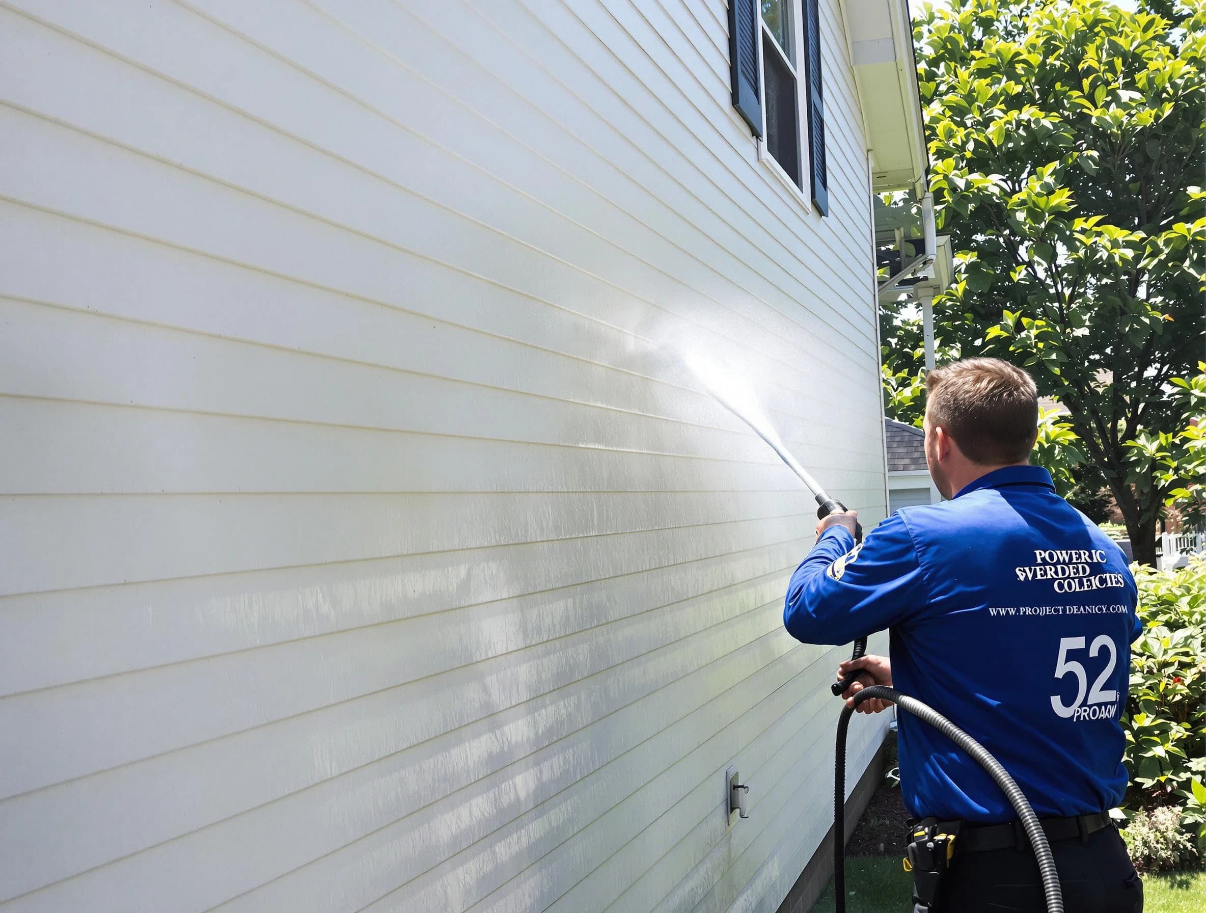 A North Royalton Power Washing technician power washing a home in North Royalton